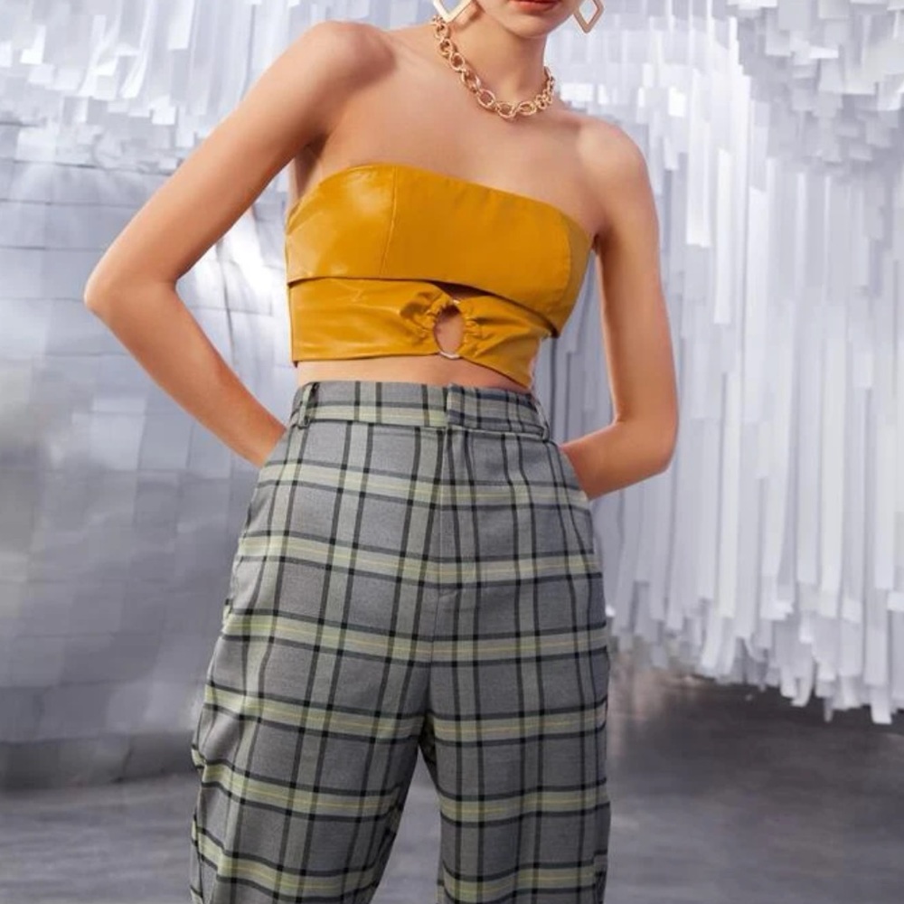 Yellow Leather Crop Top O-ring